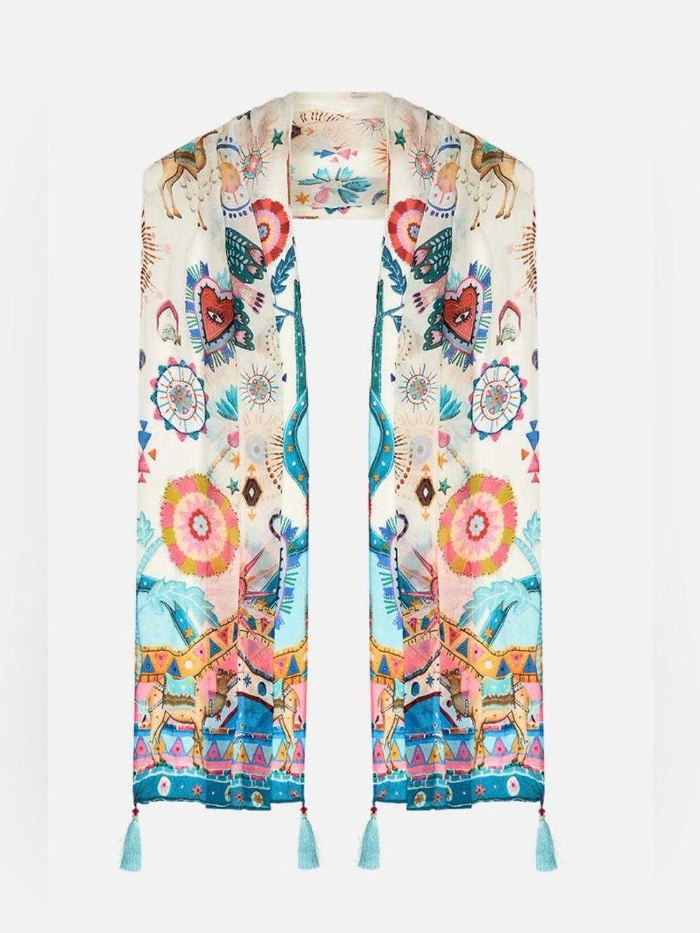 CAMILLA “Living In Colour” white silk boho long scarf shawl belt top head wrap